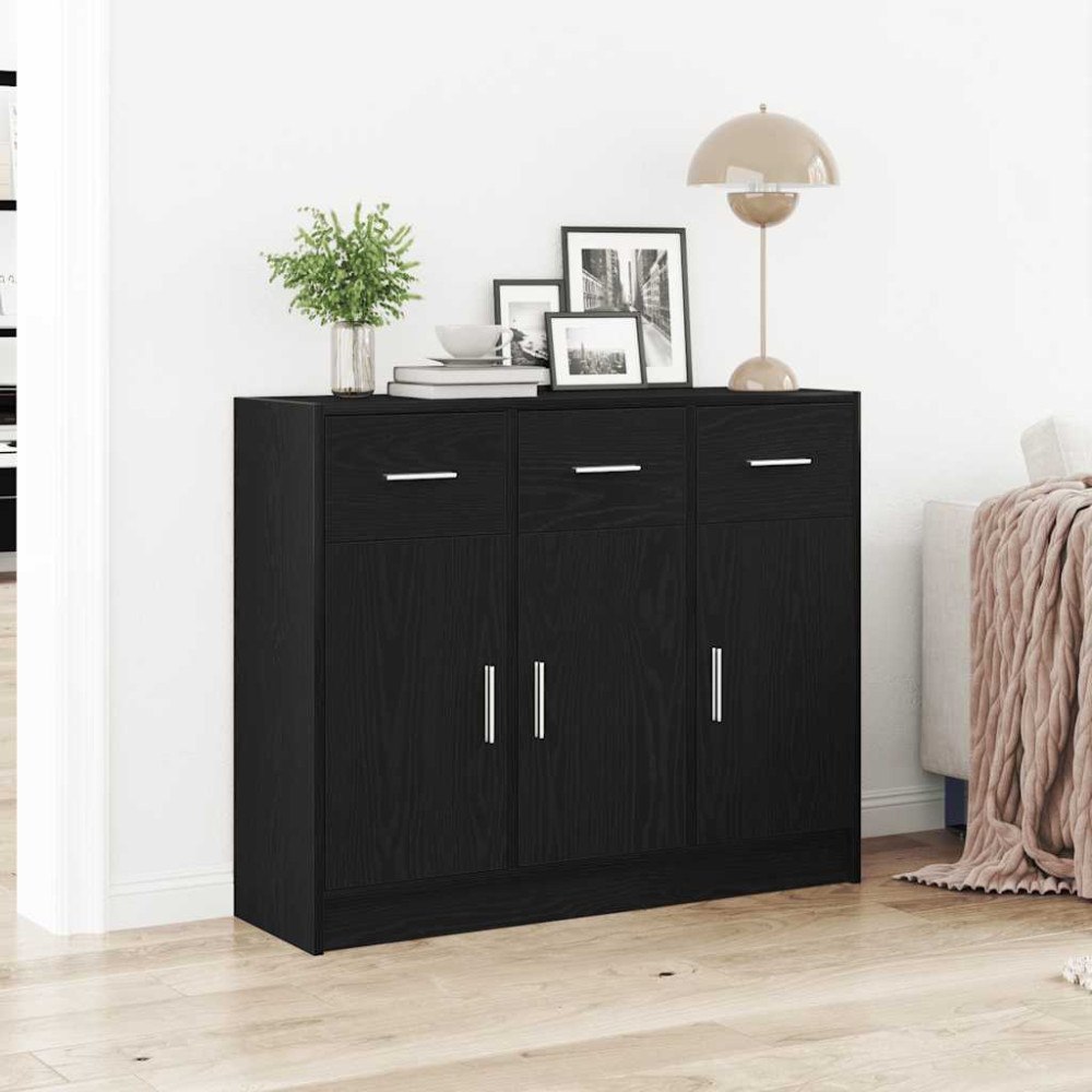 vidaXL Skänk svart ek 91x28x75 cm konstruerat trä