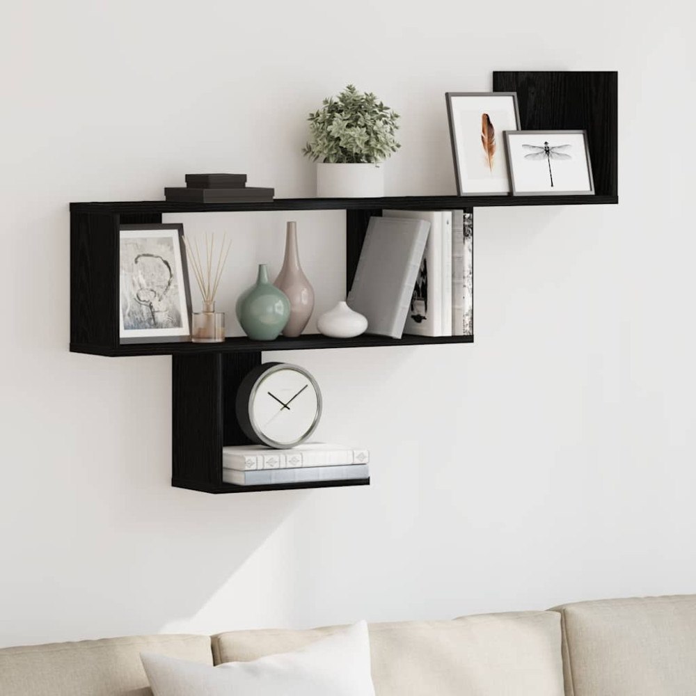 vidaXL Vägghylla svart ek 100x15x70 cm konstruerat trä