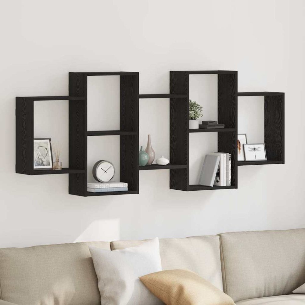 vidaXL Vägghylla svart ek 159x18x65 cm konstruerat trä
