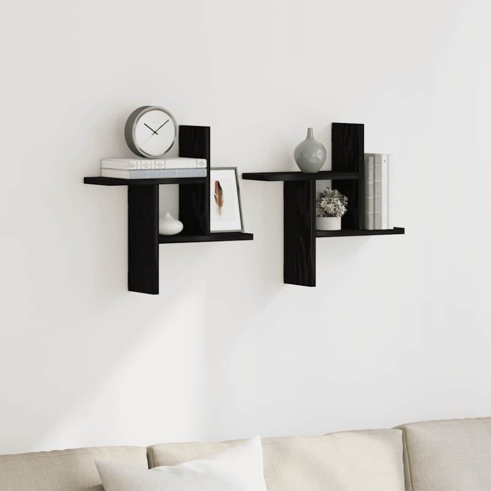vidaXL Vägghyllor 2 st svart ek 38x12x38 cm konstruerat trä
