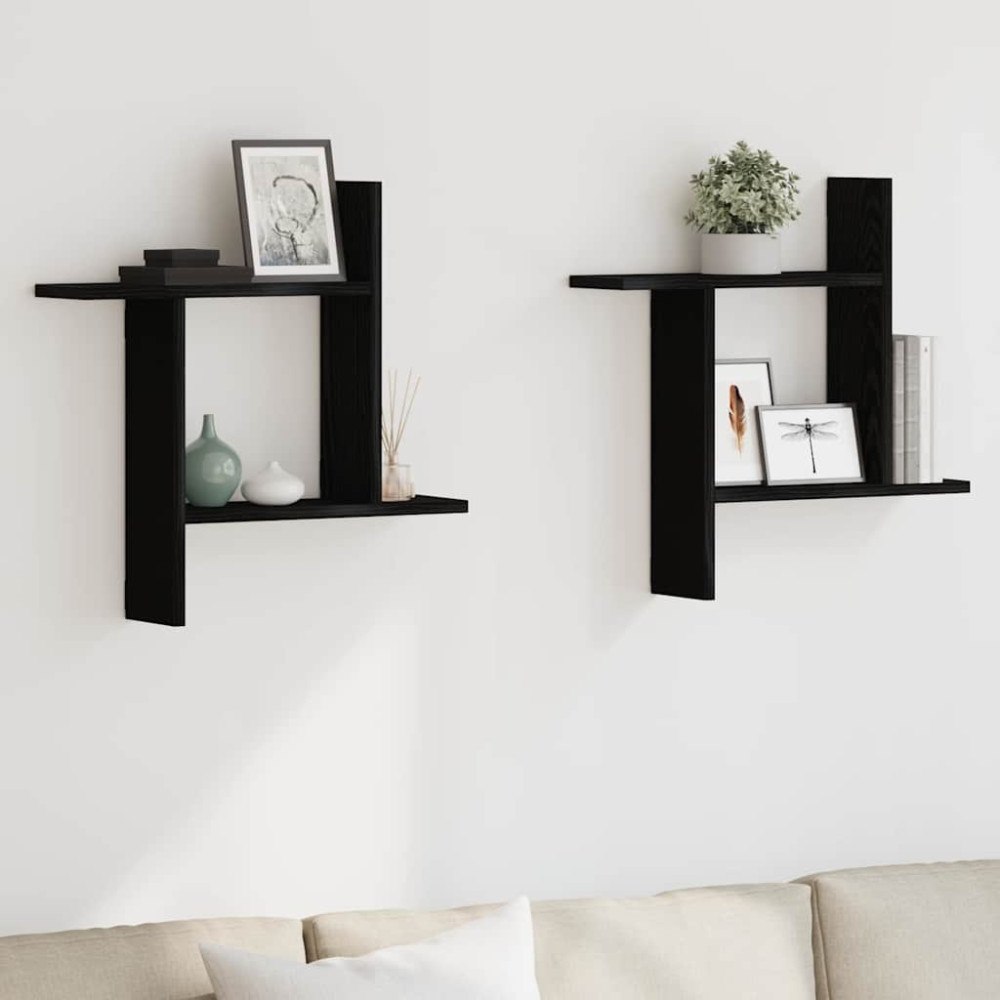vidaXL Vägghyllor 2 st svart ek 50x12x50 cm konstruerat trä