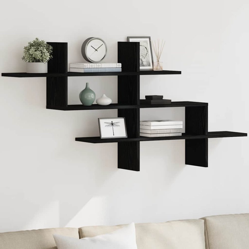 vidaXL Vägghylla svart ek 124,5x18x60,5 cm konstruerat trä