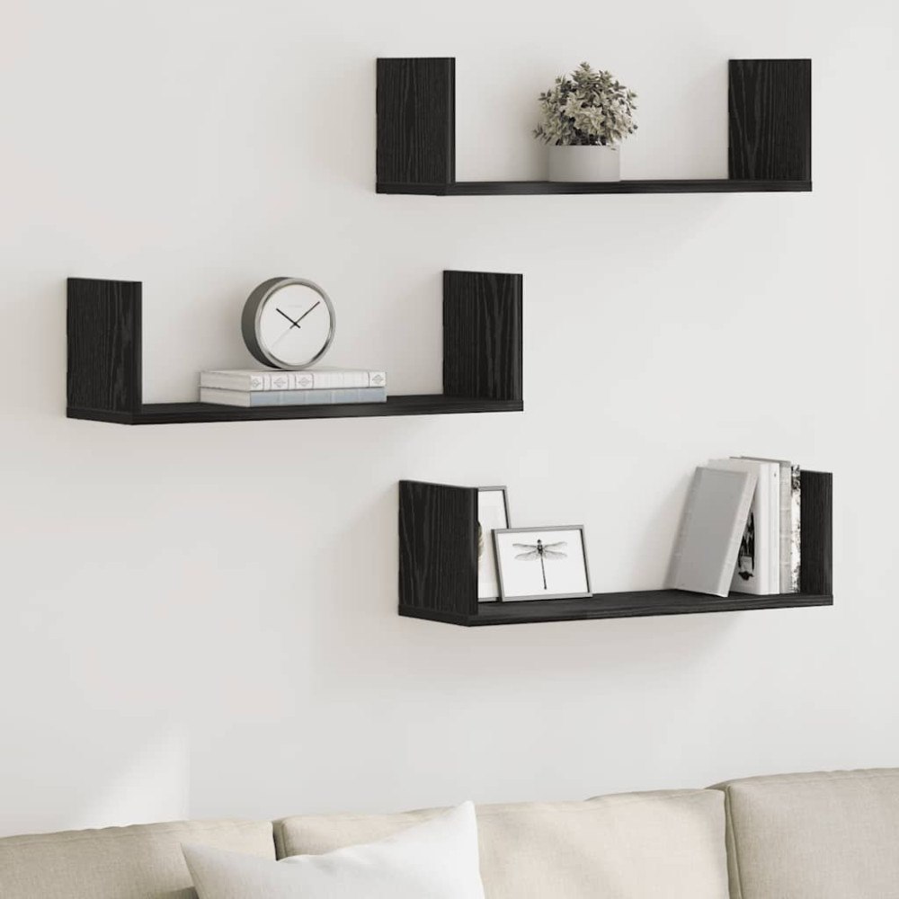 vidaXL Vägghyllor 3 st svart ek 58x18x18 cm konstruerat trä