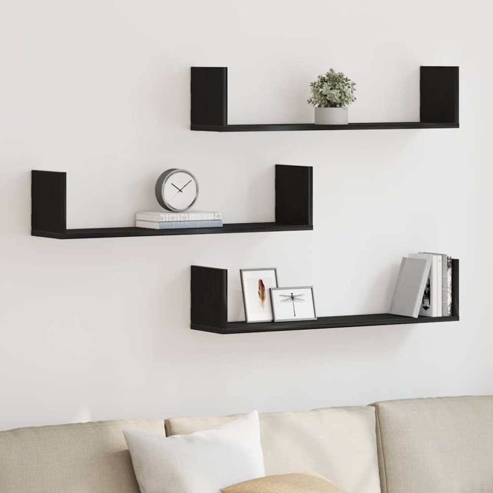 vidaXL Vägghyllor 3 st svart ek 80x18x18 cm konstruerat trä