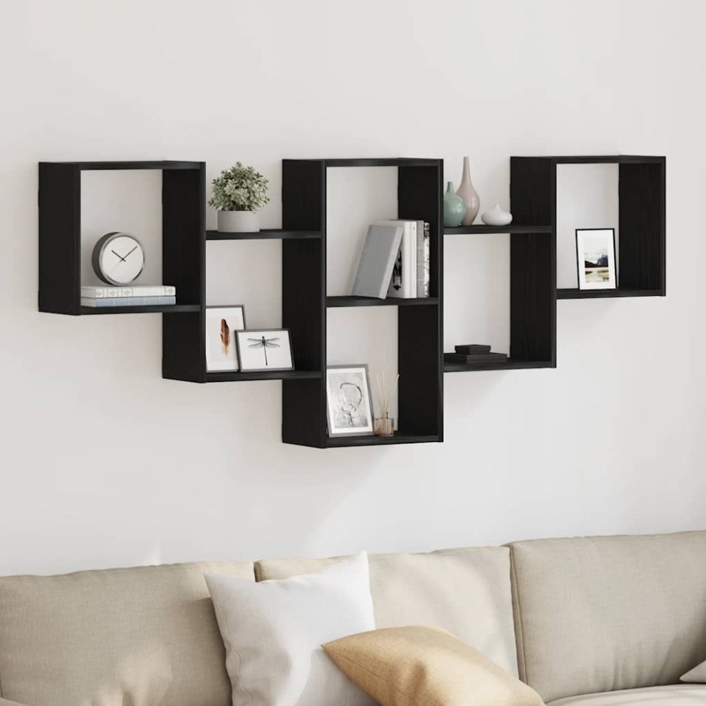 vidaXL Vägghylla svart ek 159x18x66 cm konstruerat trä