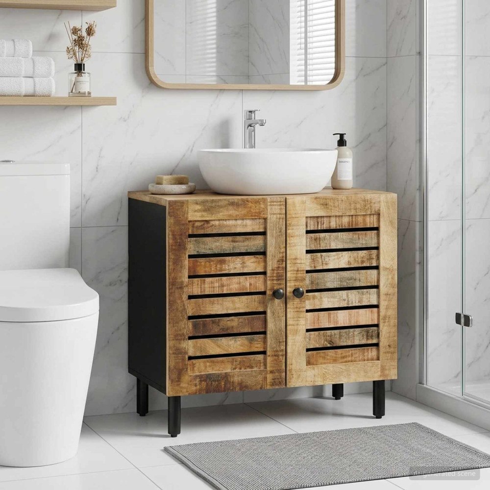vidaXL Diskbänksskåp Brun och svart 62 x 33 x 58 cm Massivt mangoträ