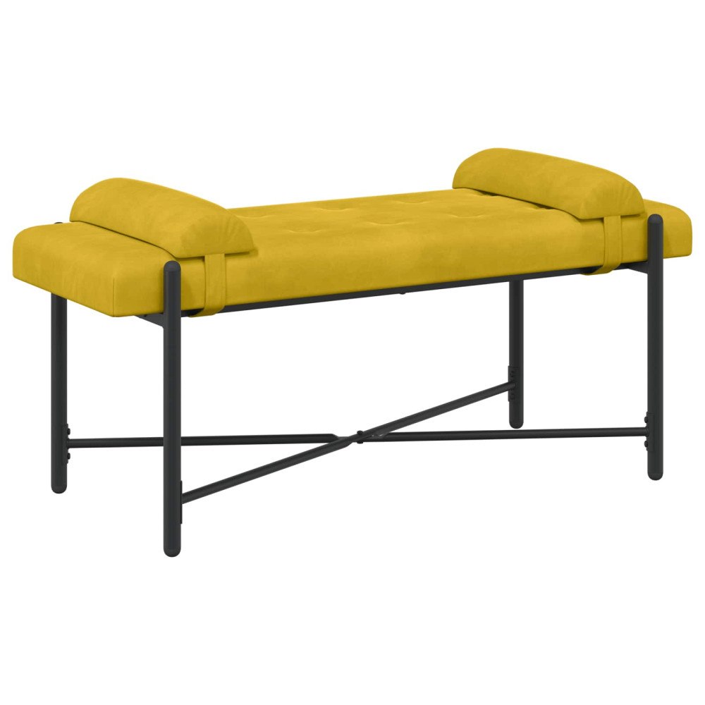 vidaXL Knappstoppad bänk med kuddar Gul 110 x 40 x 46 cm Sammet