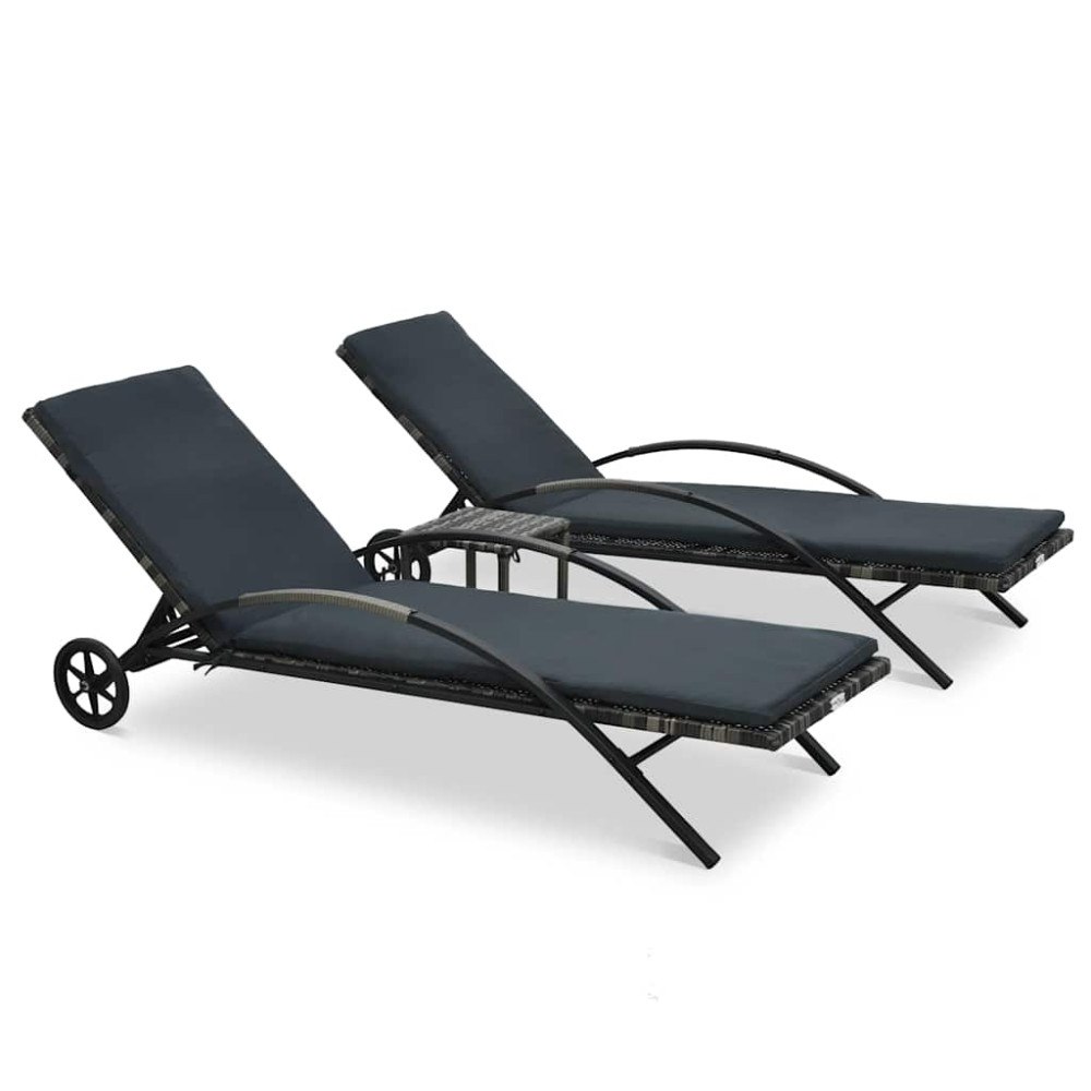 vidaXL Solsängar med bord i konstrotting antracit