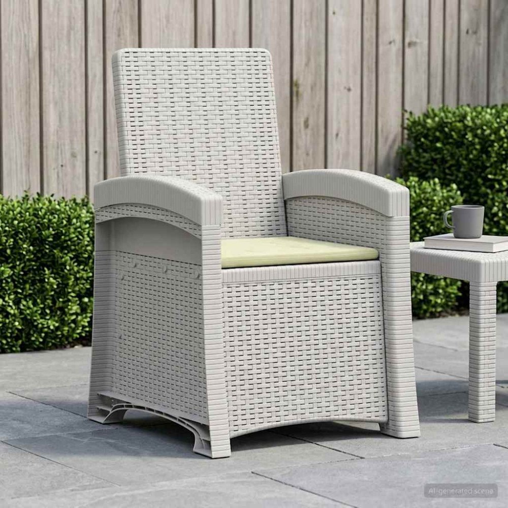 vidaXL Reclining gardenstol i rottinglook Vit och grädde PP