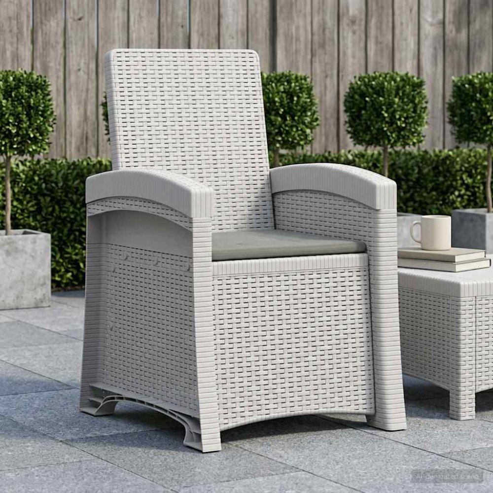 vidaXL Reclining gardenstol i rottinglook Vit och ljusgrå PP