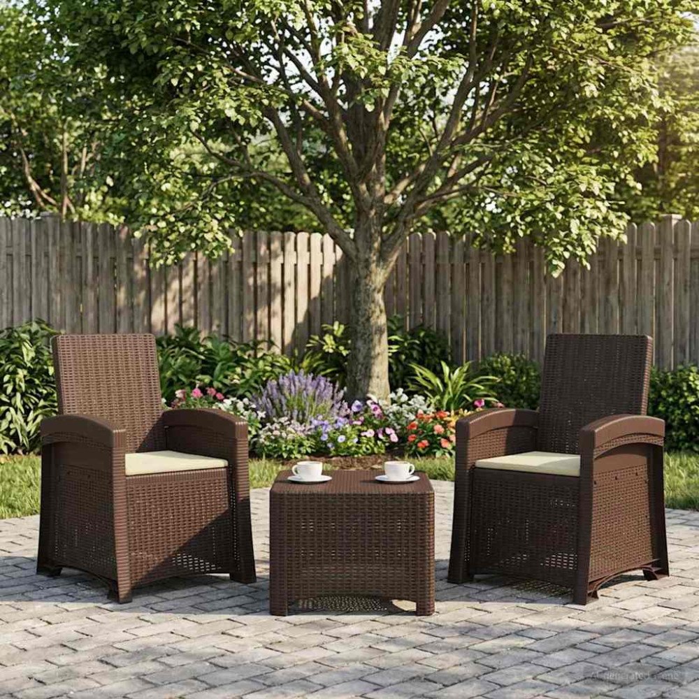vidaXL Reclining gardenstol i rottinglook 2 pcs Brun och gräddvit PP