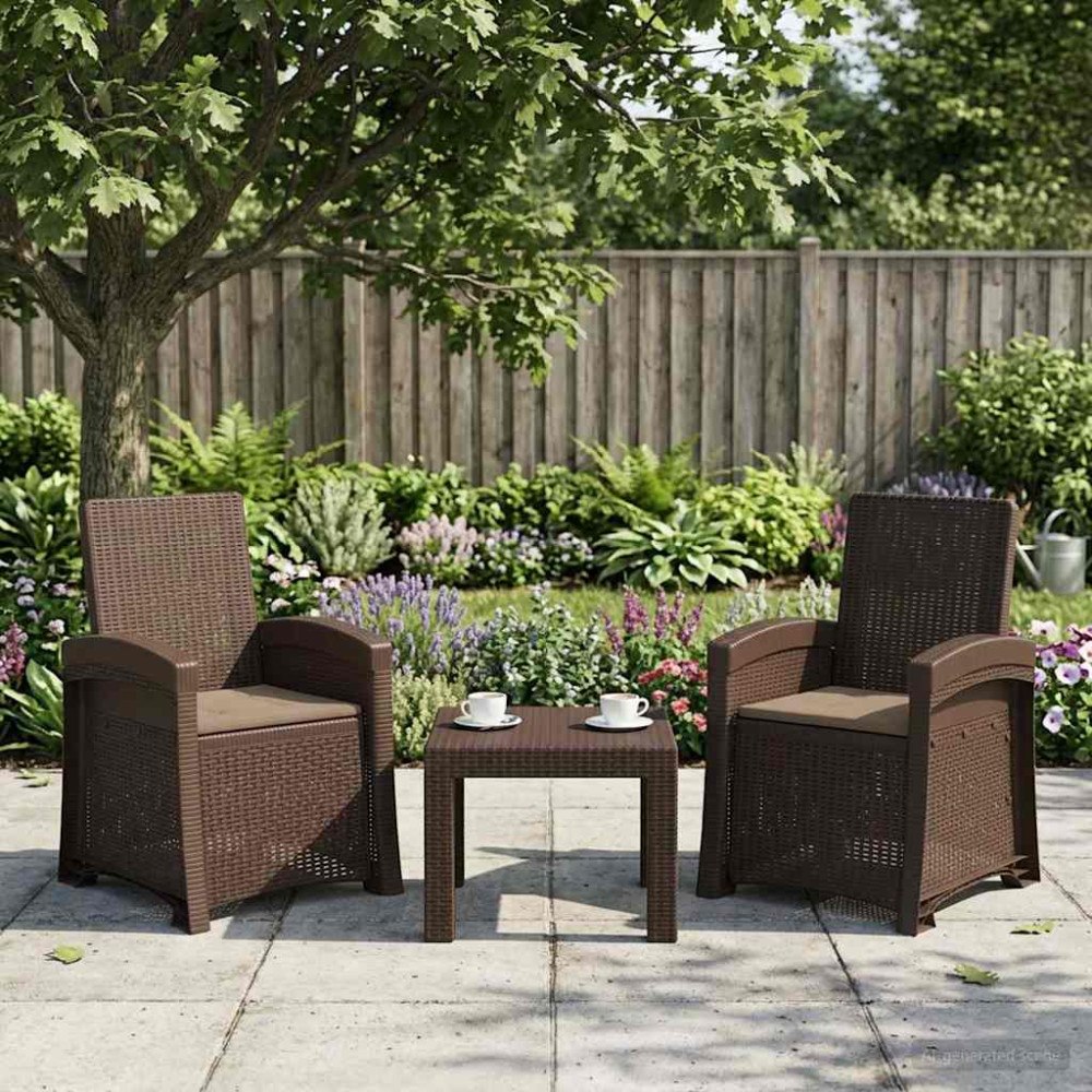 vidaXL Reclining gardenstol i rottinglook 2 pcs Brun och taupe PP