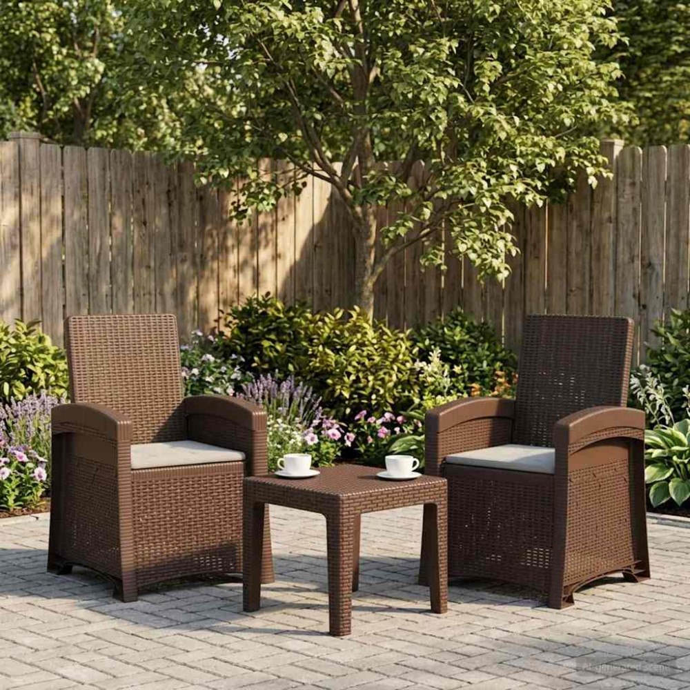 vidaXL Reclining gardenstol i rottinglook 2 pcs Brun och ljusgrå PP