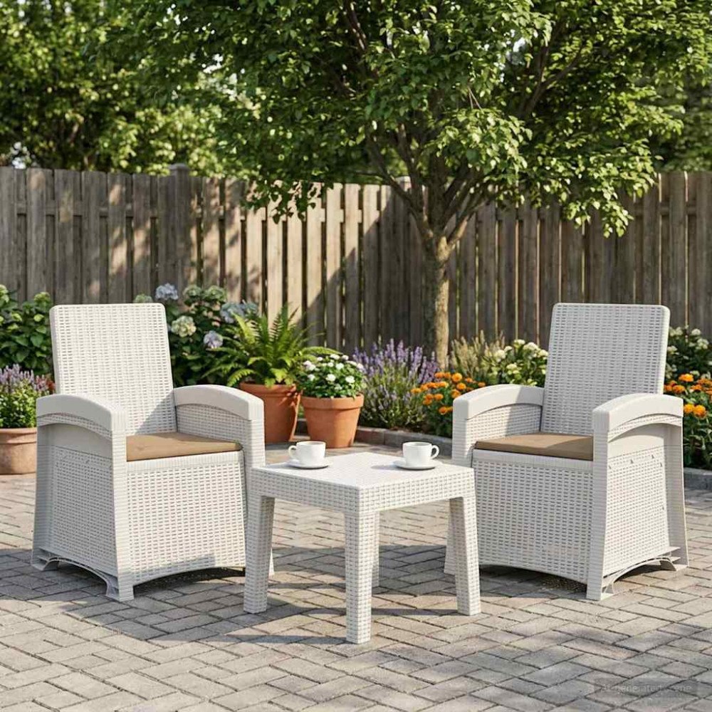 vidaXL Reclining gardenstol i rottinglook 2 pcs Vit och taupe PP
