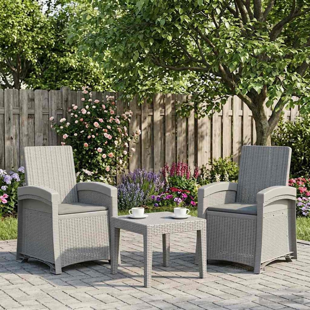 vidaXL Reclining gardenstol i rottinglook 2 pcs Vit och ljusgrå PP