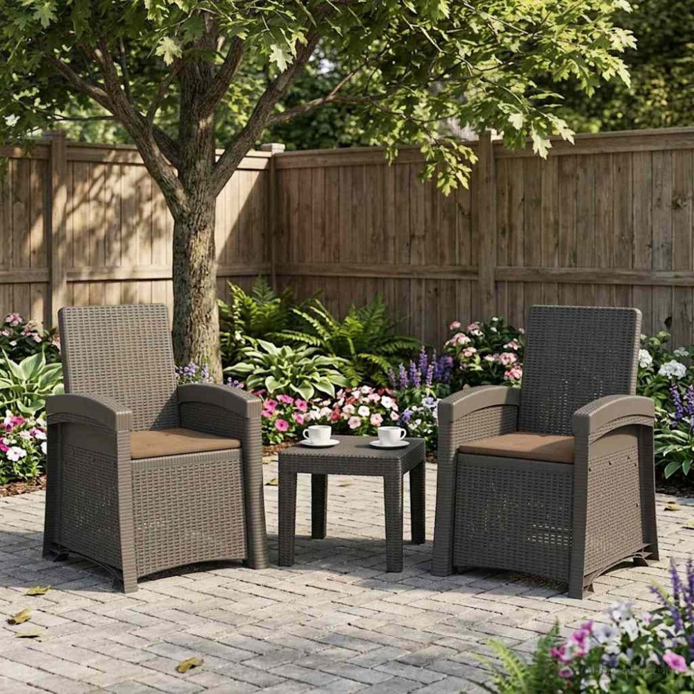vidaXL Reclining gardenstol i rottinglook 2 pcs Ljusgrå och Taupe PP