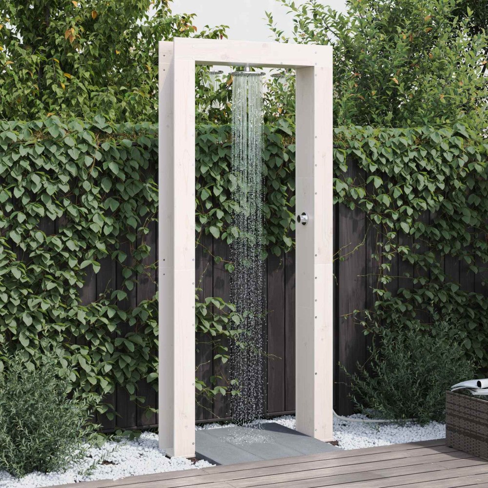 vidaXL Utomhus Dusch 226 cm Massivt tallträ och rostfritt stål Vit