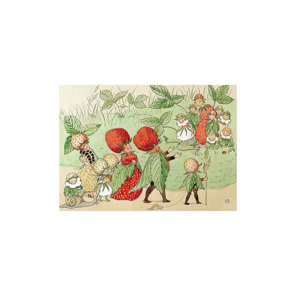 Hjelm förlag Vykort A6 Elsa Beskow Jordgubbsfamiljen