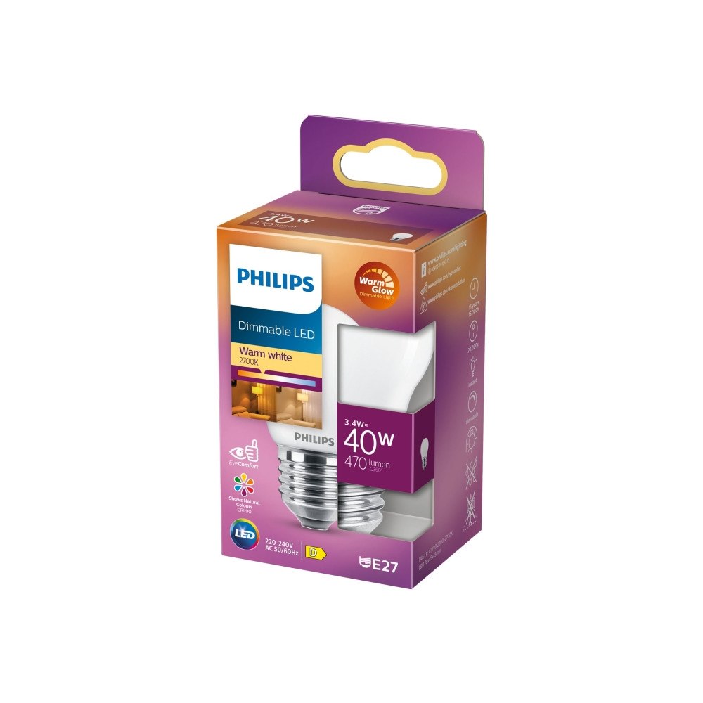 Philips Philips - LED-glödlampa - form: P45 - glaserad finish - E27 - 3.4 W - varmt vitt ljus - 2200-2700 K