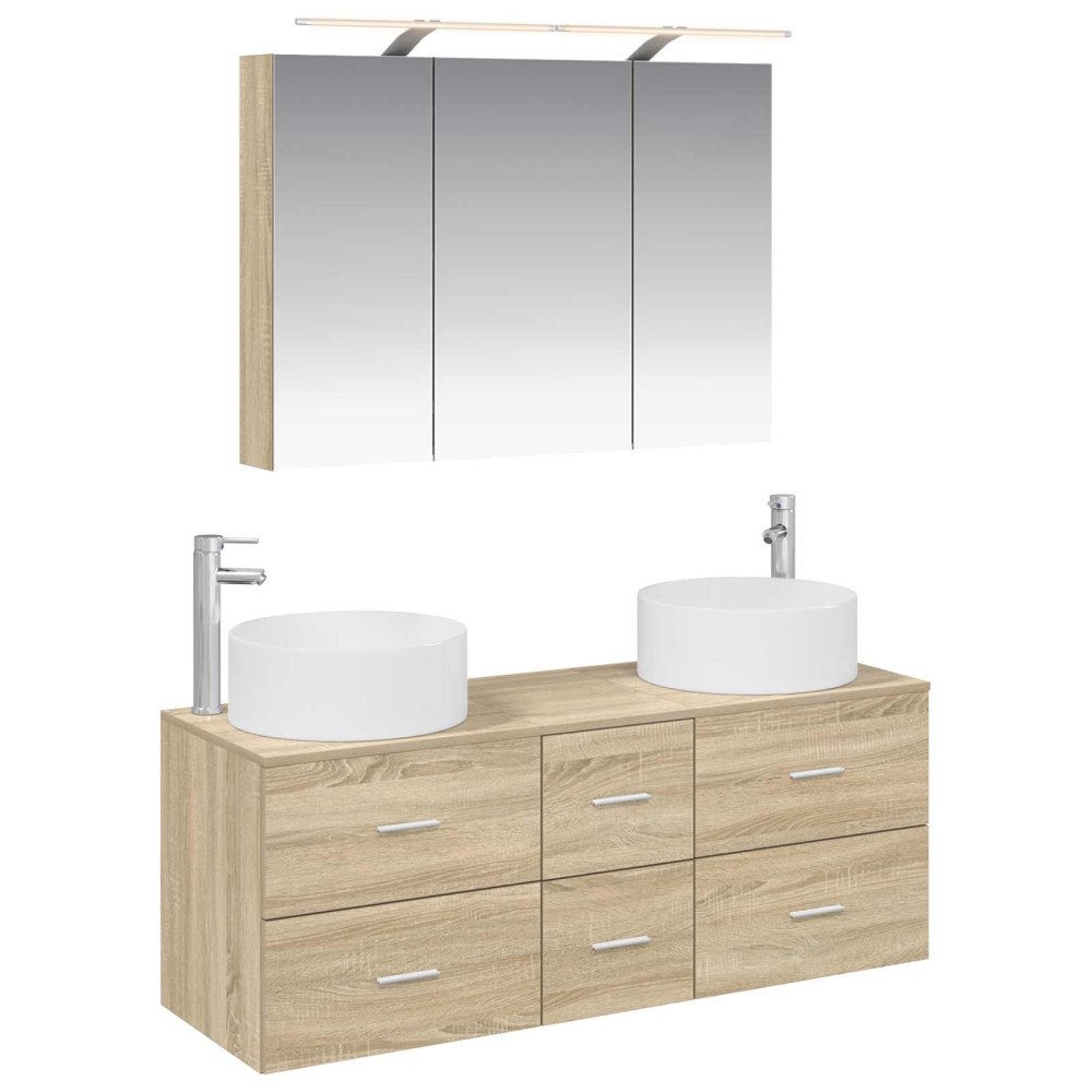 vidaXL Badrumsmöbelset 4 pcs Sonoma-ek Konstruerat trä och glas