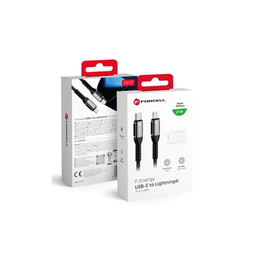 ForCell Forcell USB-C till Lightning PD 3A 27W Cafule 0,25 m – svart