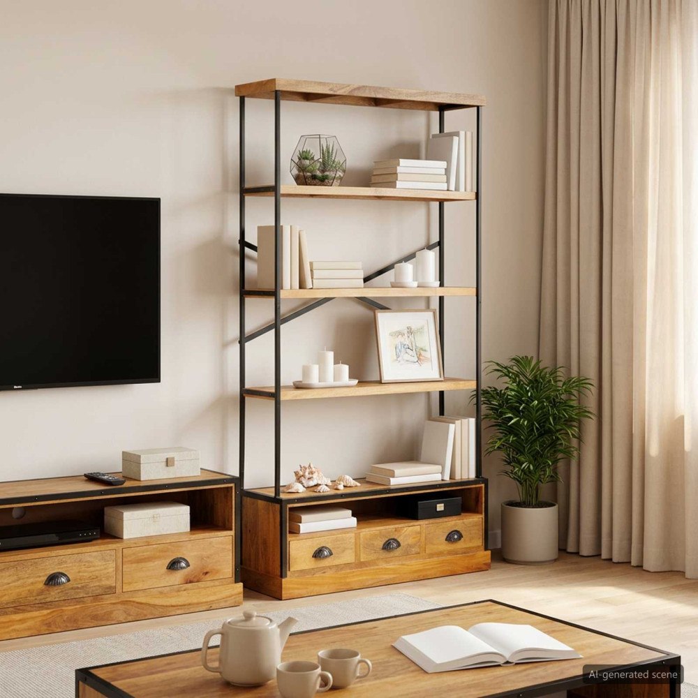 vidaXL 5-Tier Bokhylla Naturlig 100 x 30 x 180 cm Massivt mangoträ