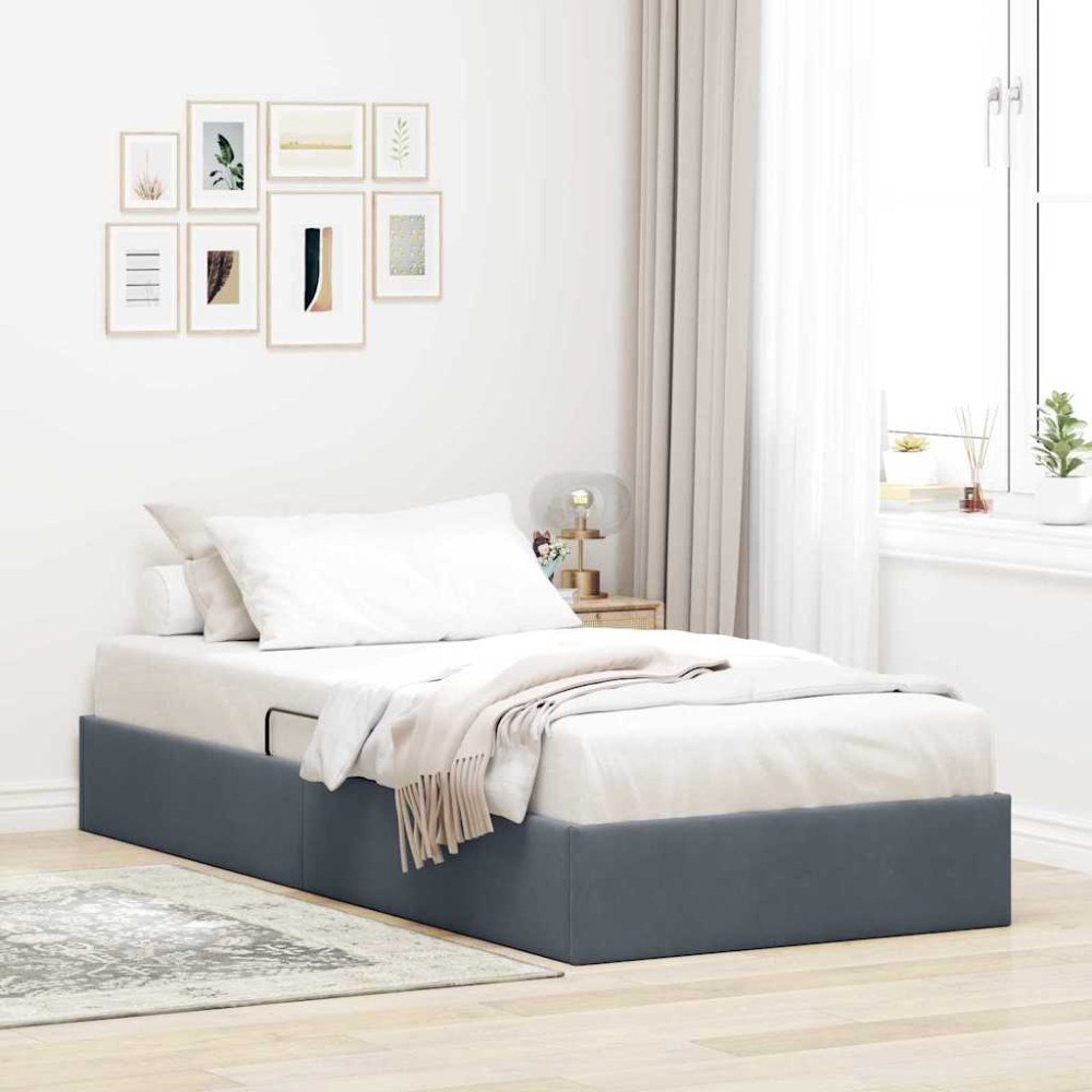vidaXL Förvaringssäng med lagring Mörkgrå 100 x 190 cm Sammet