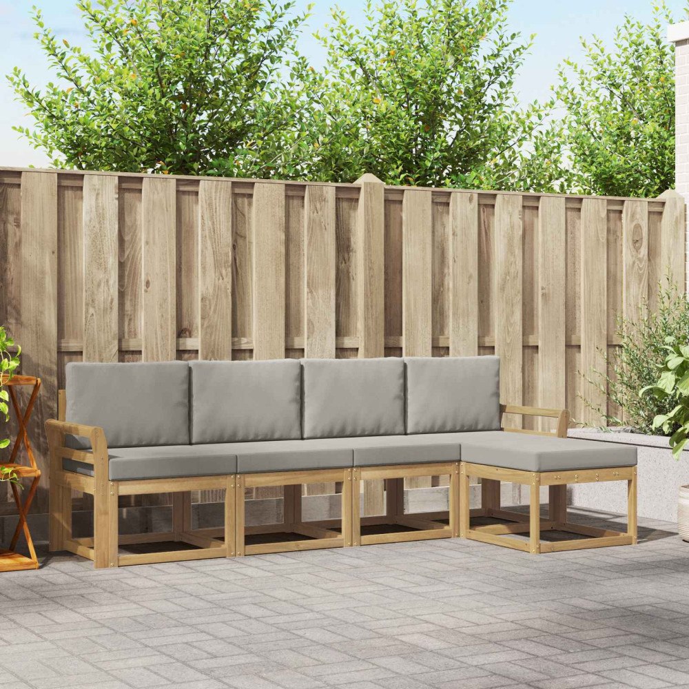 vidaXL Utomhussoffset 5 pcs Vit och ljusgrå 253 x 122,5 x 73 cm