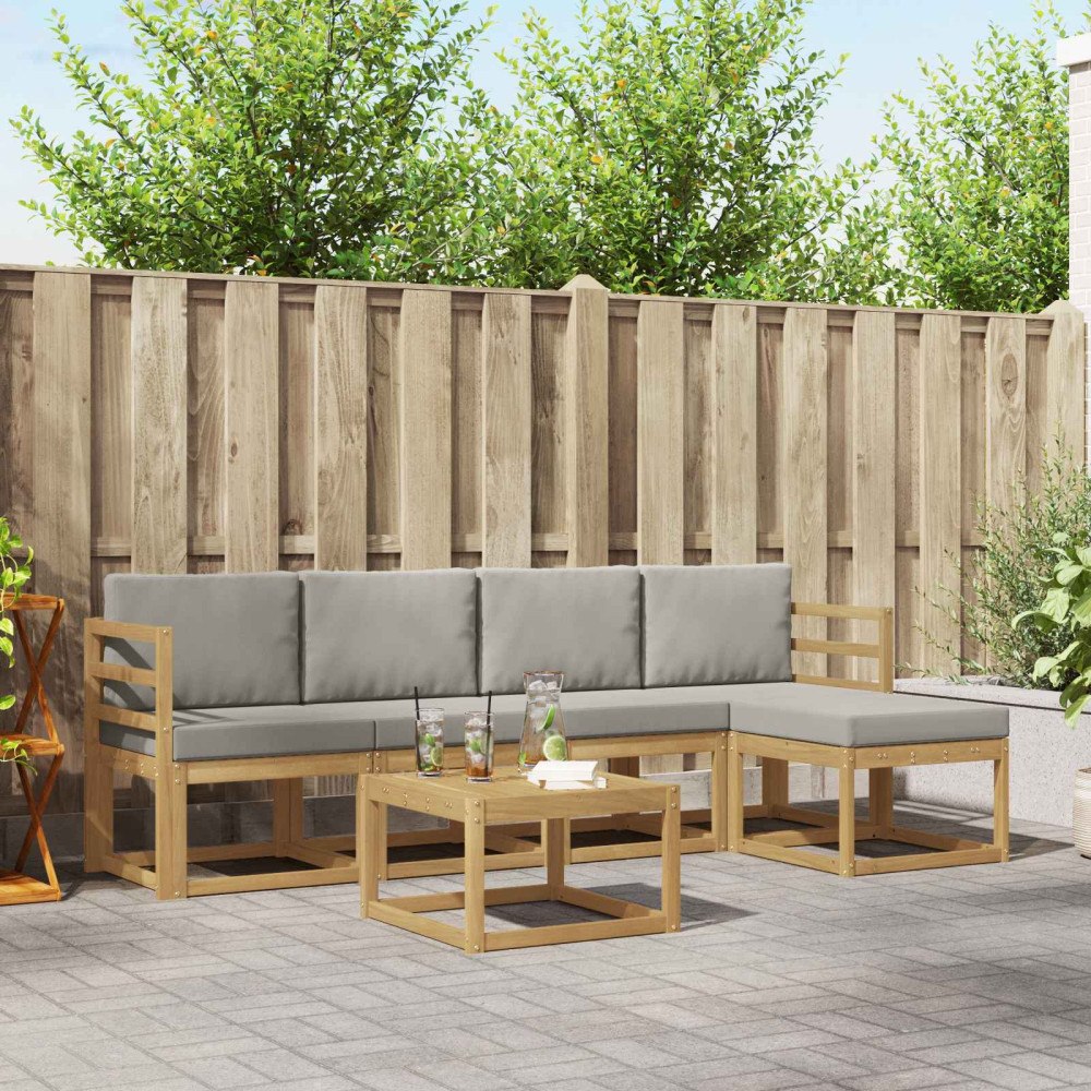 vidaXL Utomhussoffset 6 pcs Vit och ljusgrå 59 x 59 x 37 cm Polyester