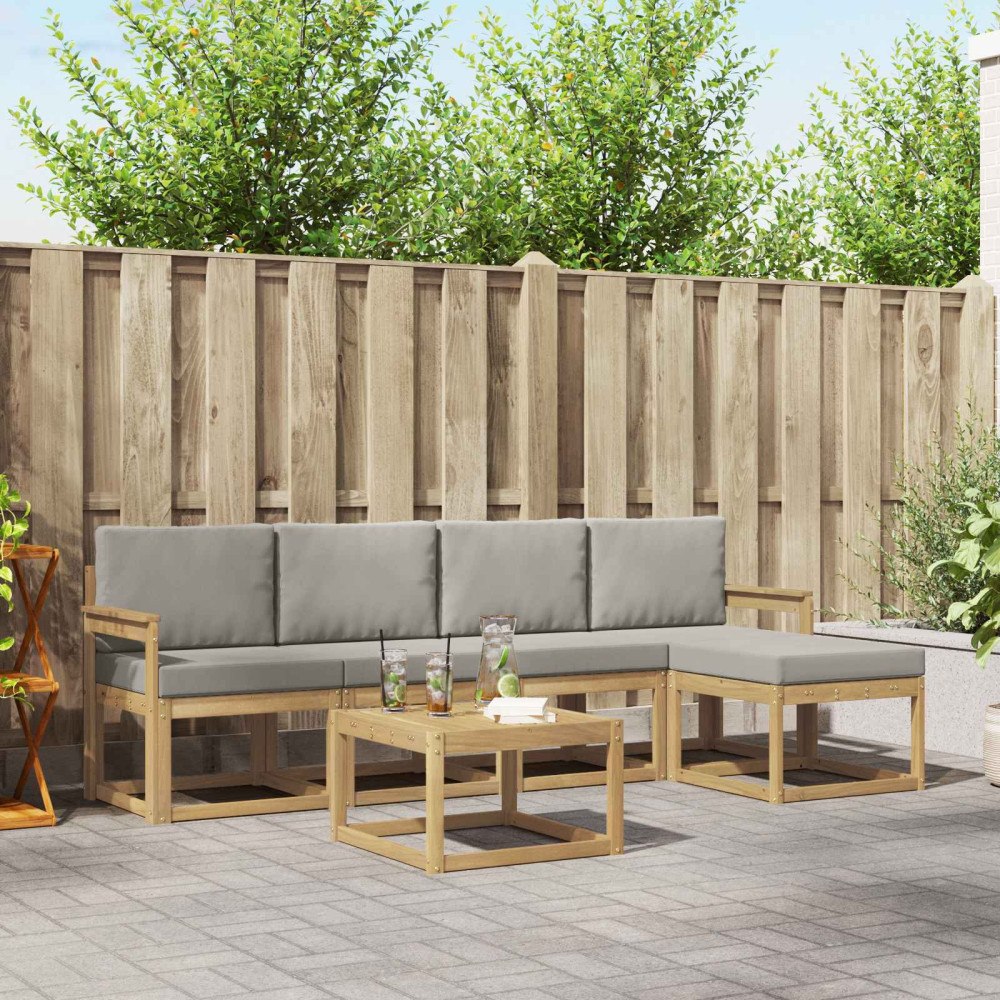 vidaXL Utomhussoffset 6 pcs Vit och ljusgrå 59 x 59 x 37 cm Polyester