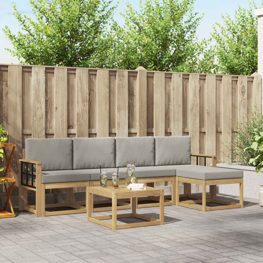 vidaXL Utomhussoffset 6 pcs Vit och ljusgrå 59 x 59 x 37 cm Polyester