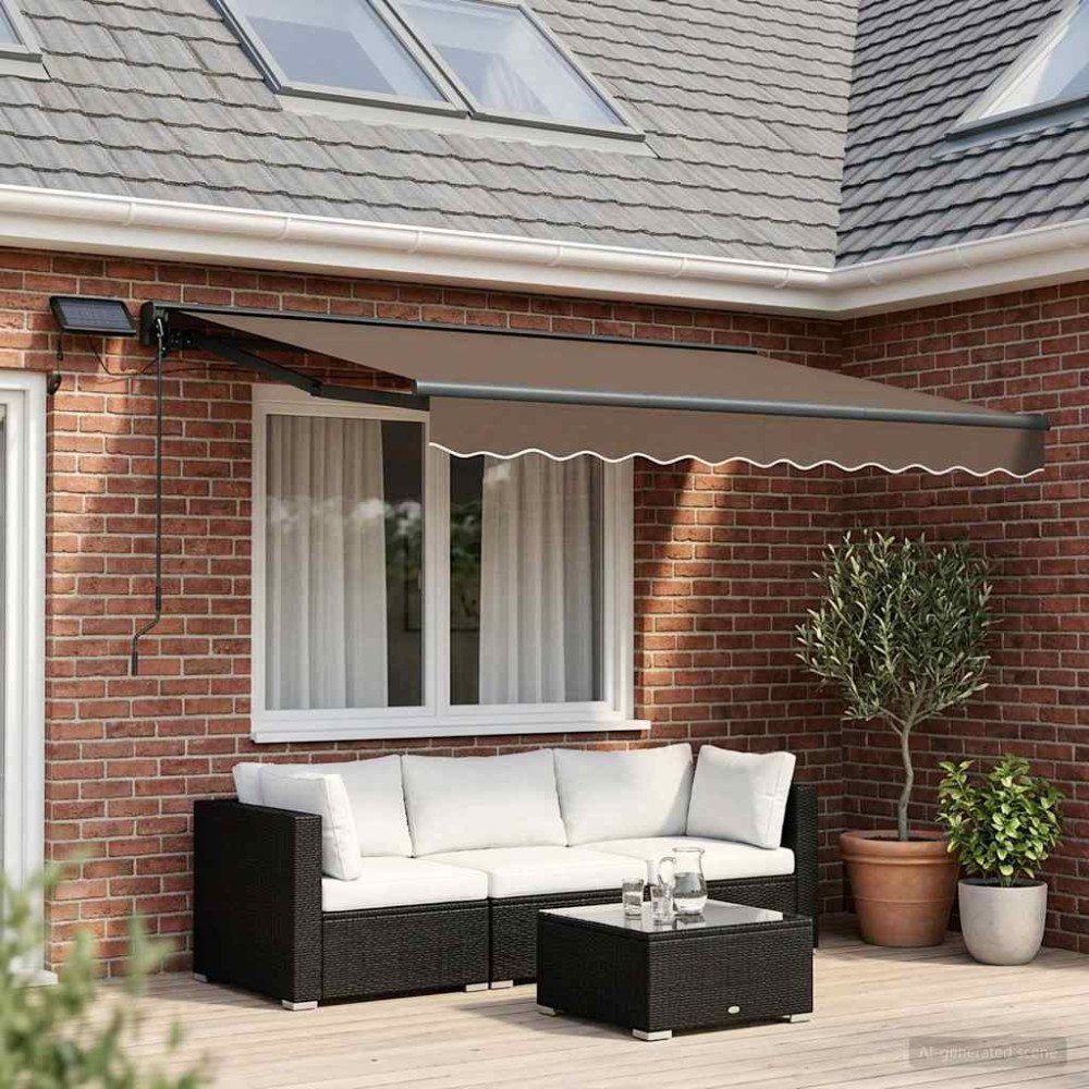 vidaXL Manuell markisram med LED-lampor Taupe 3,5 x 2,5 m