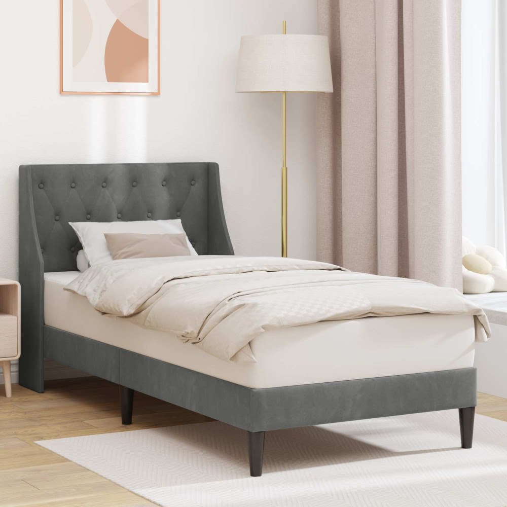 vidaXL Sängram med huvudgavel Mörkgrå 100 x 203 cm Sammet