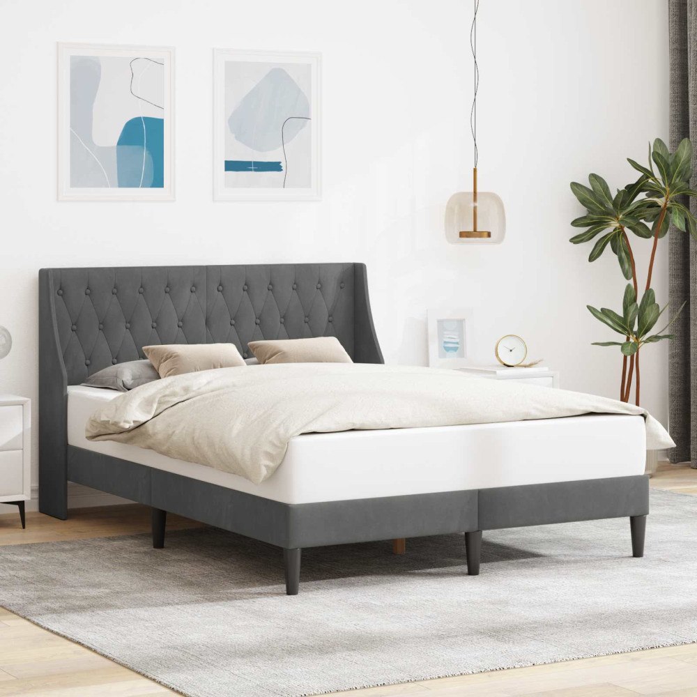 vidaXL Sängram med huvudgavel Mörkgrå 153 x 203 cm Sammet