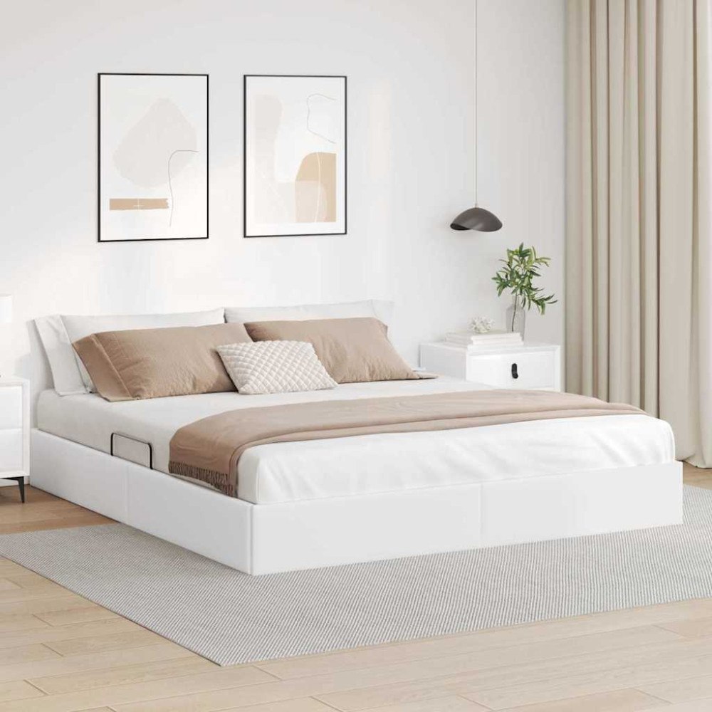 vidaXL Förvaringssäng med lagring Ren Vit 183 x 213 cm Konstläder