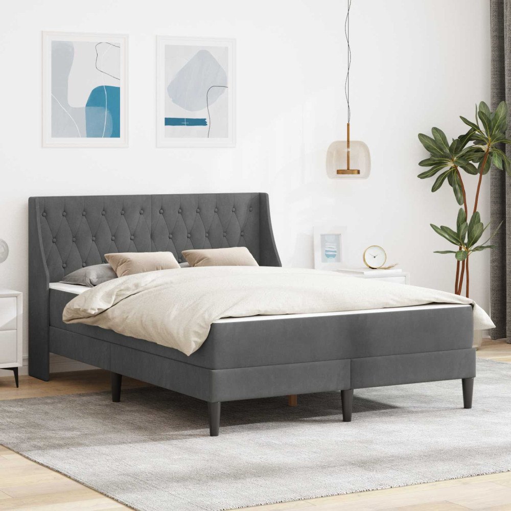vidaXL Sängram med madrass med madrass Mörkgrå 137 x 190 cm Sammet