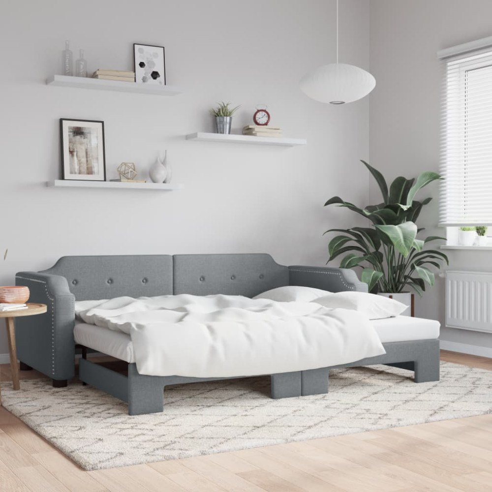 vidaXL Dagbädd utdragbar ljusgrå 100x190 cm tyg