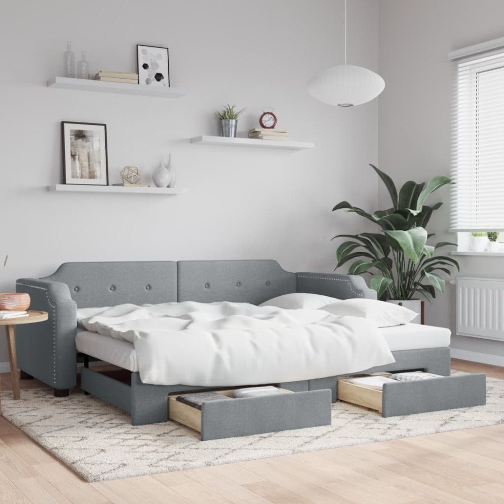 vidaXL Dagbädd utdragbar med lådor ljusgrå 100x190 cm tyg
