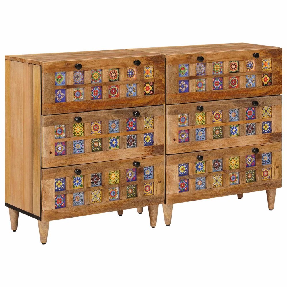 vidaXL Sideboard 2 pcs Naturfärg 60 x 33 x 75 cm Massivt mangoträ