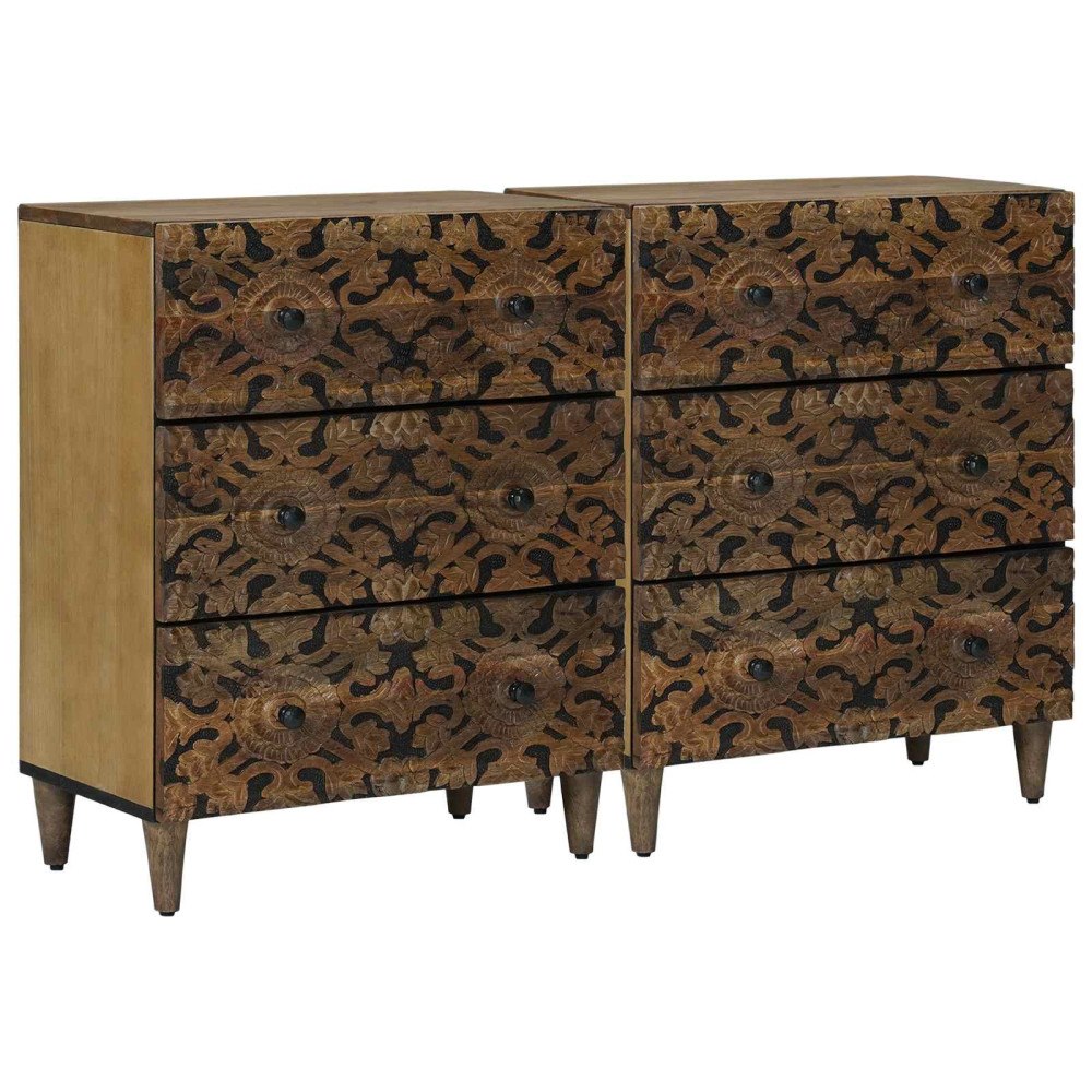 vidaXL Sideboard 2 pcs Brun 60 x 33,5 x 75 cm Massivt mangoträ