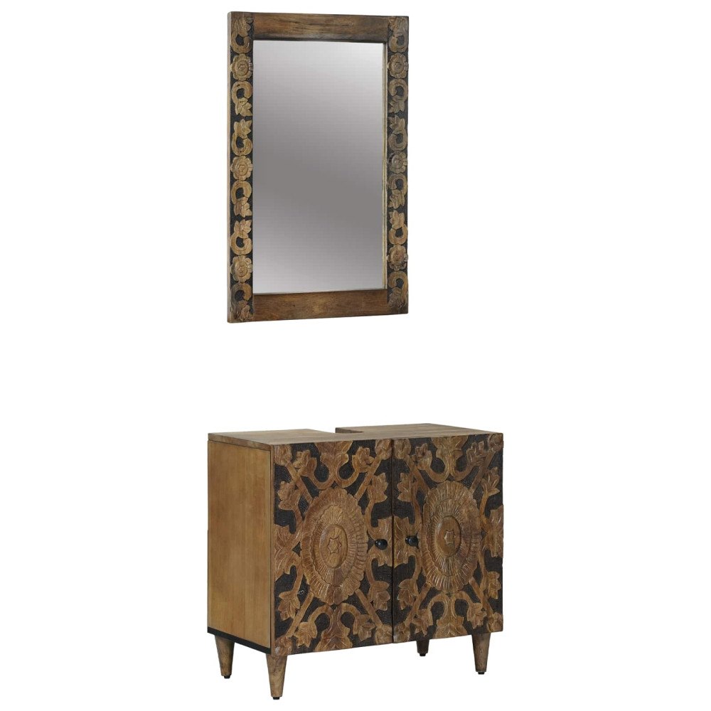 vidaXL Badrumsmöbelset 2 st Brun 62 x 33 x 58 cm Massivt mangoträ
