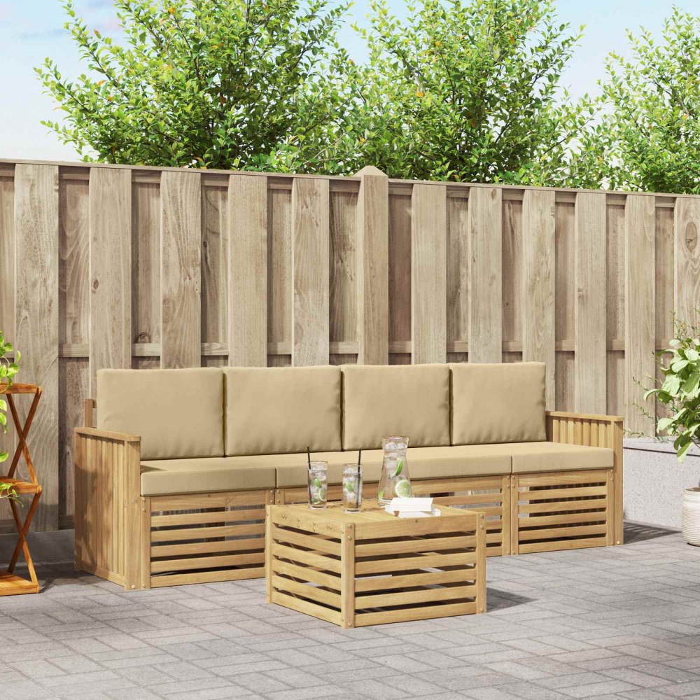 vidaXL Utomhussoffset med kudde 5 pcs Vit och Beige Polyester