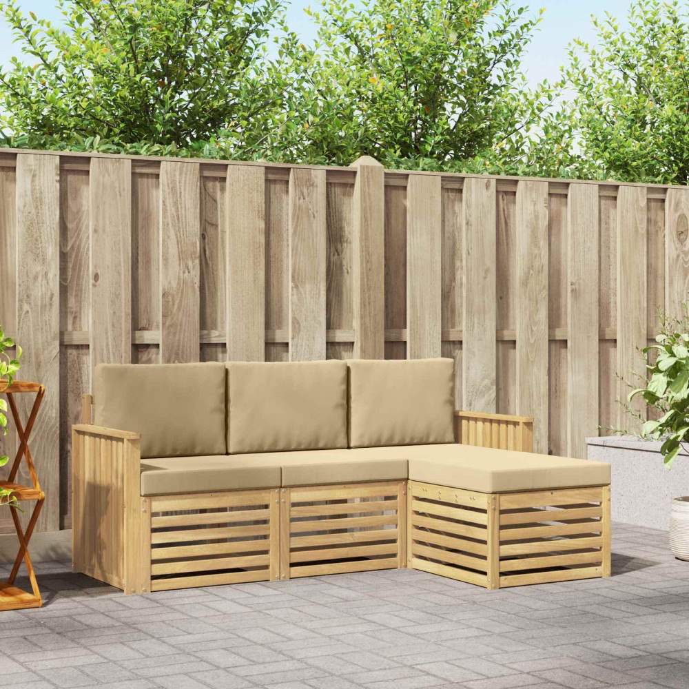 vidaXL Utomhussoffset 4 pcs Vit och Beige 189,5 x 122,5 x 73 cm