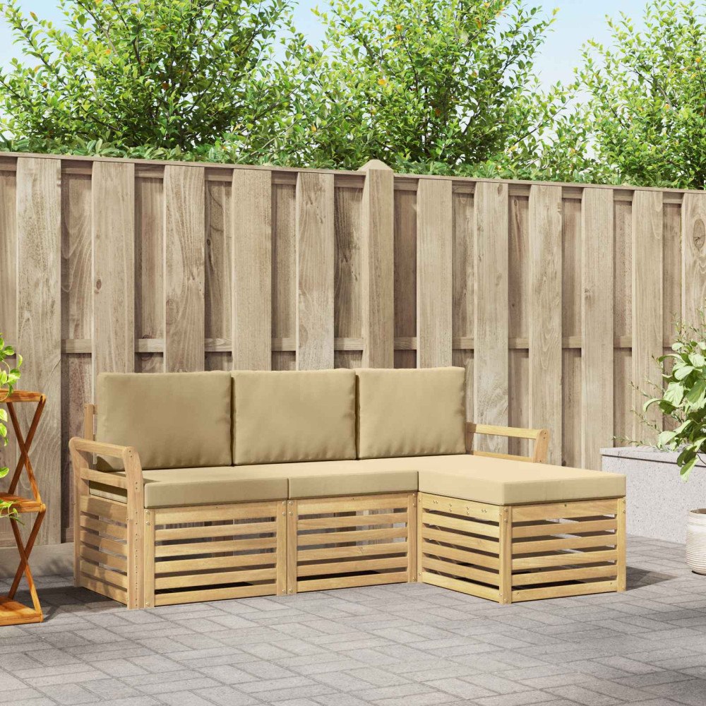 vidaXL Utomhussoffset 4 pcs Vit och Beige 193,5 x 122,5 x 73 cm