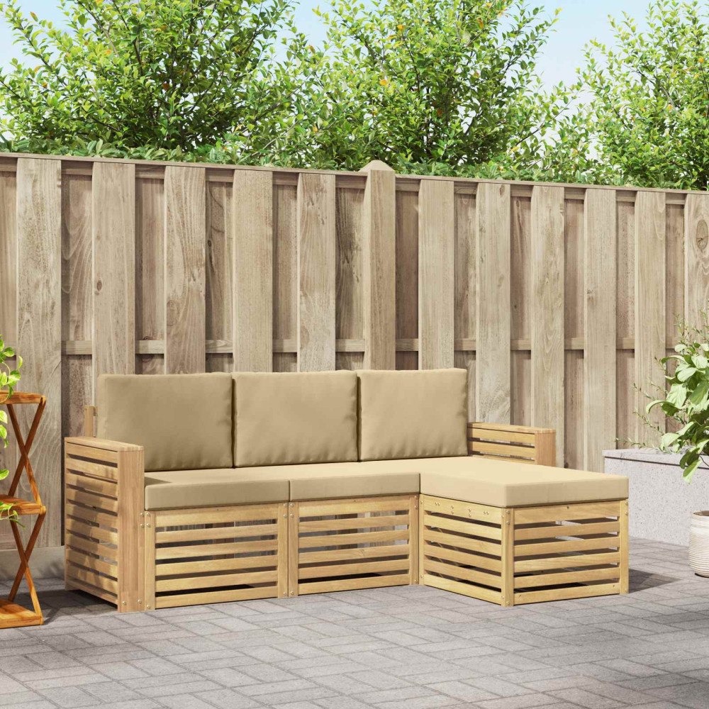 vidaXL Utomhussoffset 4 pcs Vit och Beige 197,5 x 122,5 x 73 cm