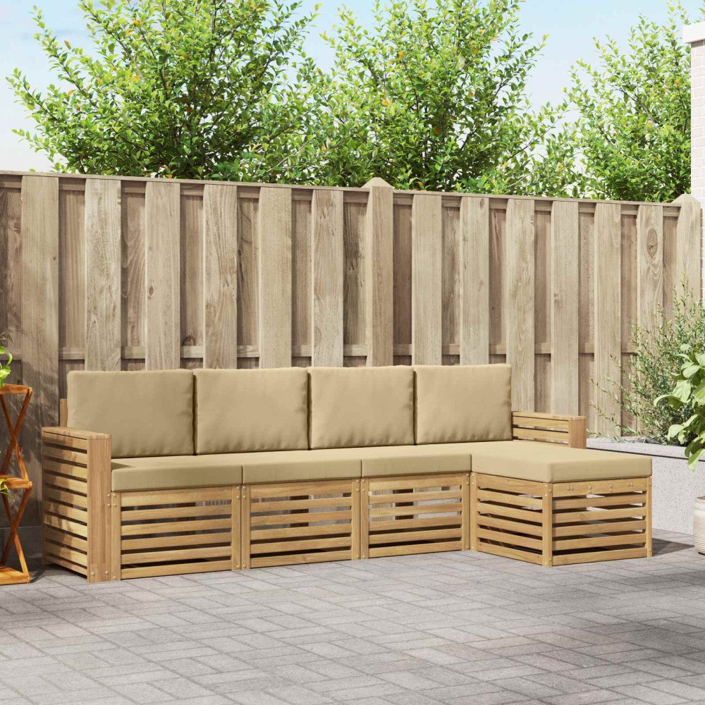 vidaXL Utomhussoffset 5 pcs Vit och Beige 257 x 122,5 x 73 cm