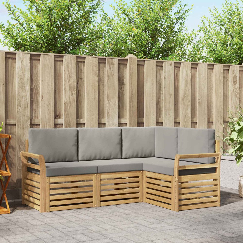 vidaXL Soffgrupper 4 pcs Vit och ljusgrå 190 x 130,5 x 73 cm Polyester