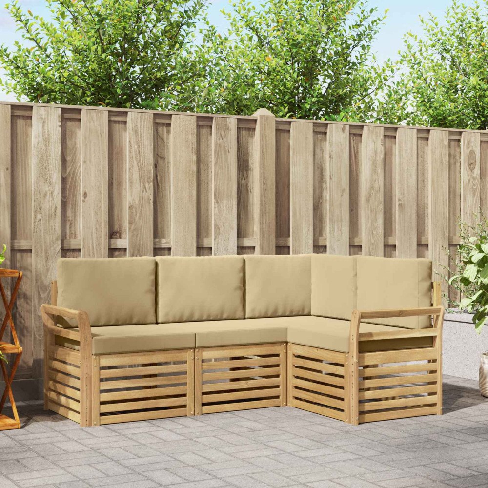 vidaXL Soffgrupper 4 pcs Vit och Beige 190 x 130,5 x 73 cm Polyester
