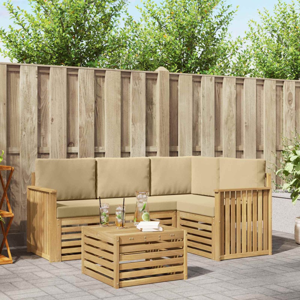 vidaXL Utomhussoffset 5 pcs Vit och Beige 59 x 59 x 37 cm Polyester