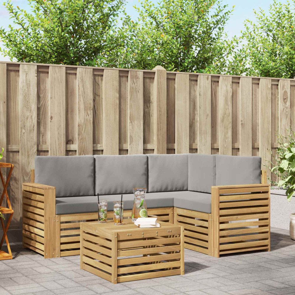 vidaXL Utomhussoffset 5 pcs Vit och ljusgrå 59 x 59 x 37 cm Polyester